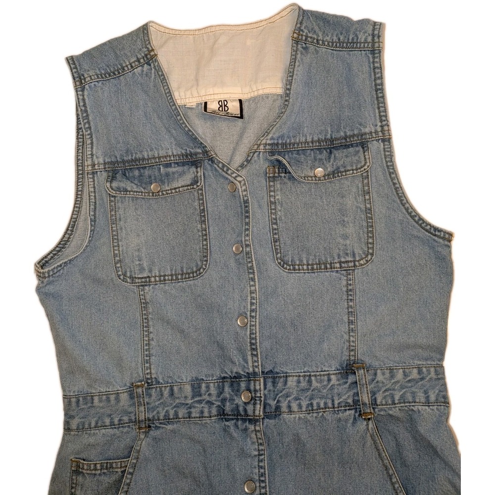 Vtg  90s Y2K Bill Blass Light Denim Pearl Snap Prairie Cottagecore Dress 6 8